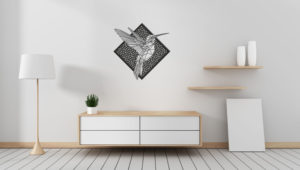 Line Art - Kolibrie 2 met achtergrond