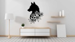 Wanddecoratie - Wolf met bloemen