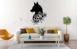 Wanddecoratie - Wolf met bloemen